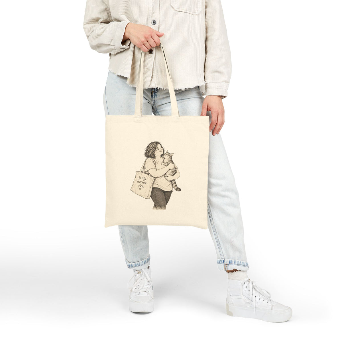 Cat-Loving Teacher Canvas Tote Bag