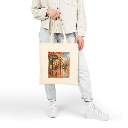 Rainy Autumn Bus Stop Canvas Tote Bag