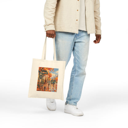 Rainy Autumn Bus Stop Canvas Tote Bag
